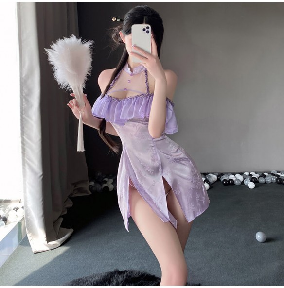 FEE ET MOI - Sexy Open-Back Straps Cheongsam (Purple) FEE ET MOI - Sexy Open-Back Straps Cheongsam (Purple)